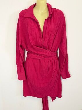 ZARA Hot Pink Long Sleeve Wrap Dress